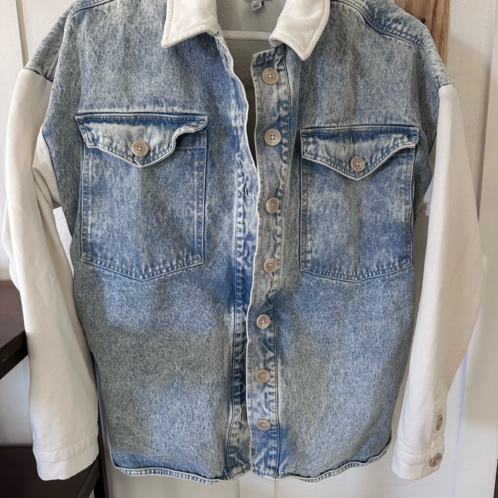 Denim and White Button-Up Jacket